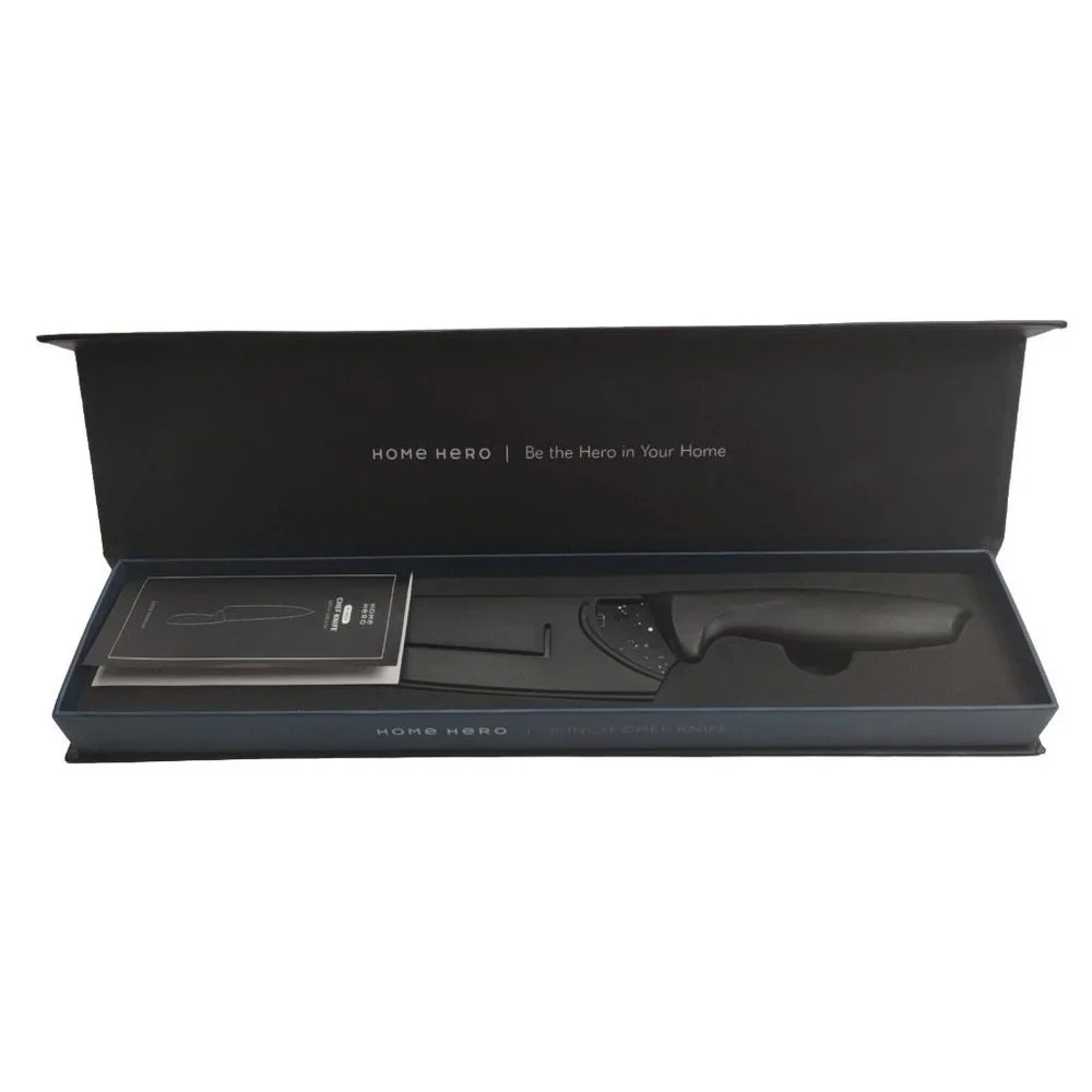 Home Hero 8-Inch Black Granite Chef Knife High Carbon Stainless Steel W/ Sheath